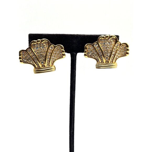 Vintage Signed Swarovksi unique Designed Rare Clip Earrings with Swan GP - Picture 4 of 4